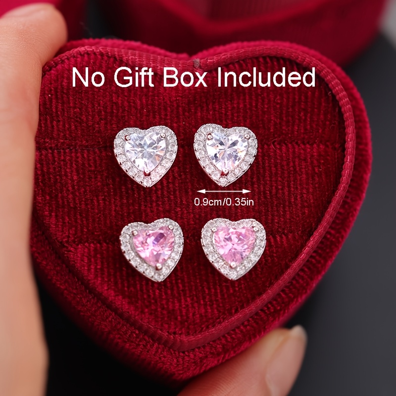 2 Pairs Silvery-Tone Copper Heart Halo Stud Earrings